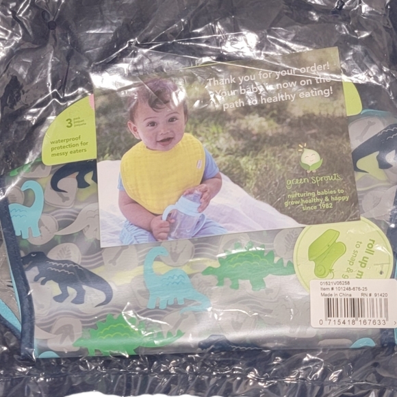 Green Sprout Snap & Go Wipe Off Bibs Blue Dinosaurs 9-18M - 3pk - Picture 10 of 10